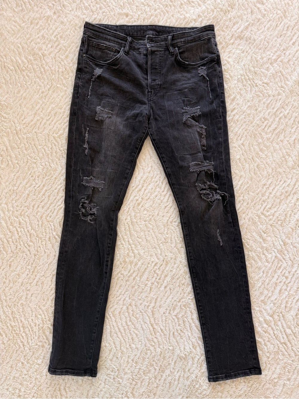 Men's H&M Black Distressed Slim Fit Jeans